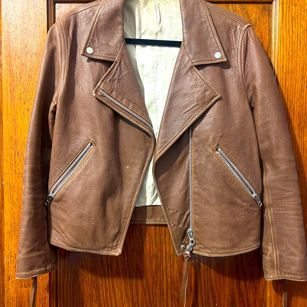 GUC brown leather jacket silk lined - Picture 3 of 15